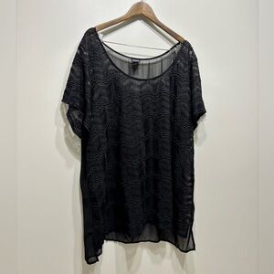 Torrid Lightweight Sheer Lace Front Relaxed Fit Tee Shirt Blouse Top Black